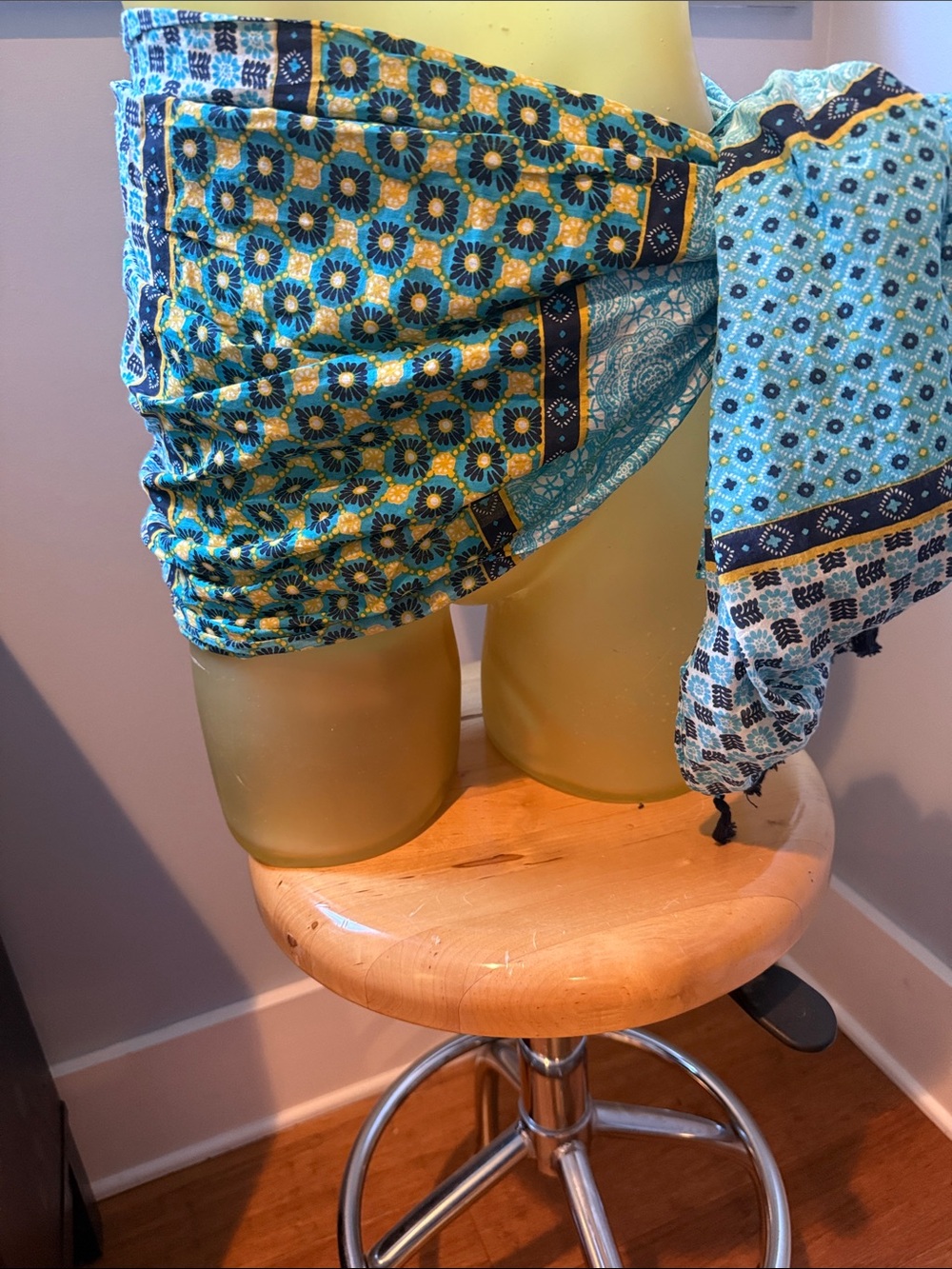 Matilda Jane Turquoise and Yellow Patterned Scarf /Wrap - Picture 9 of 9